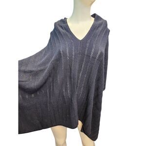 J Jill Navy Silk Blend Knit Pullover Poncho